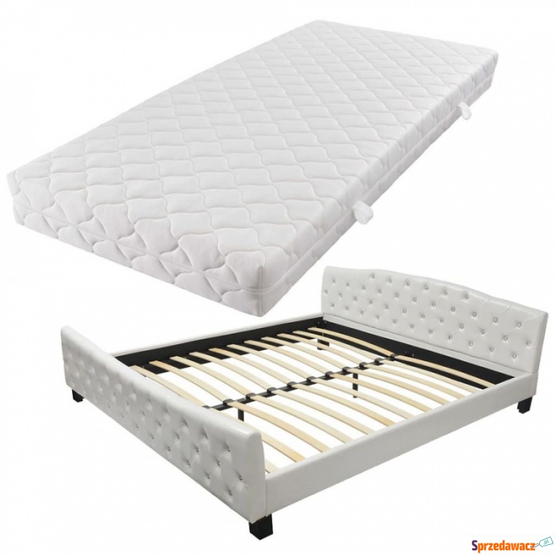 Podwójne łóżko ze sztucznej skóry z materacem... - Łóżka - Knurów