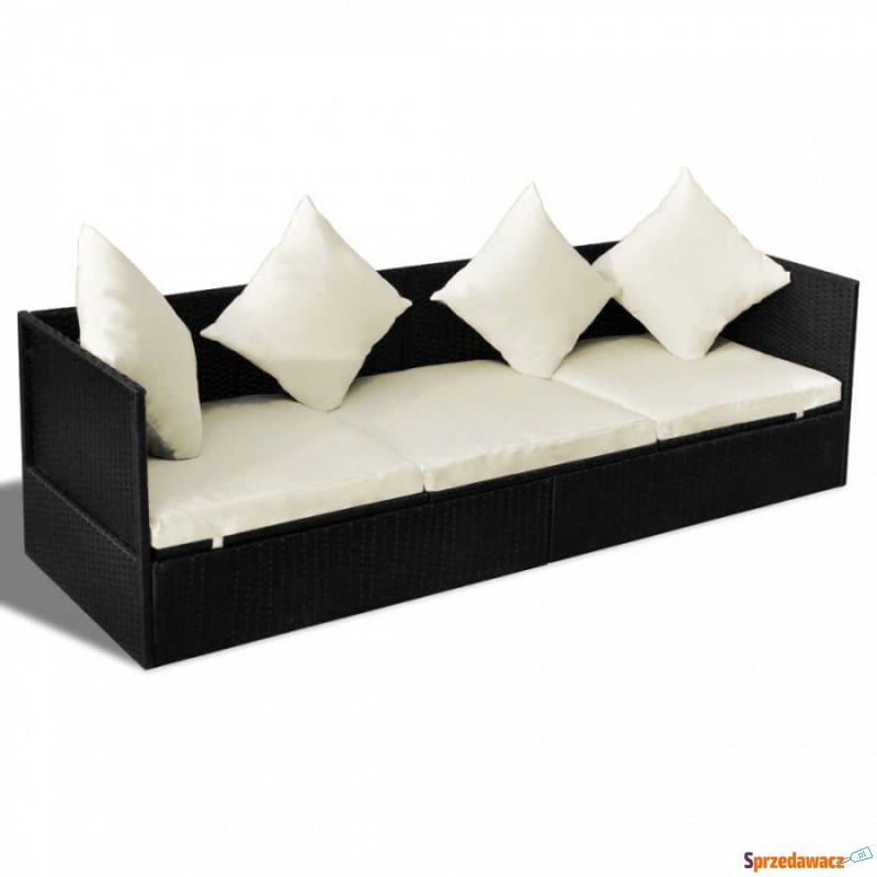 Sofa ogrodowa z poduszkami, polirattan, czarna - Fotele, sofy ogrodowe - Radom