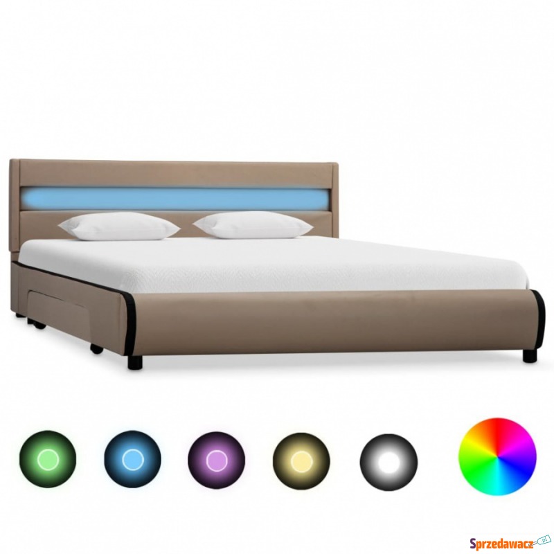 Rama łóżka z LED, kolor cappuccino, sztuczna... - Łóżka - Czeladź