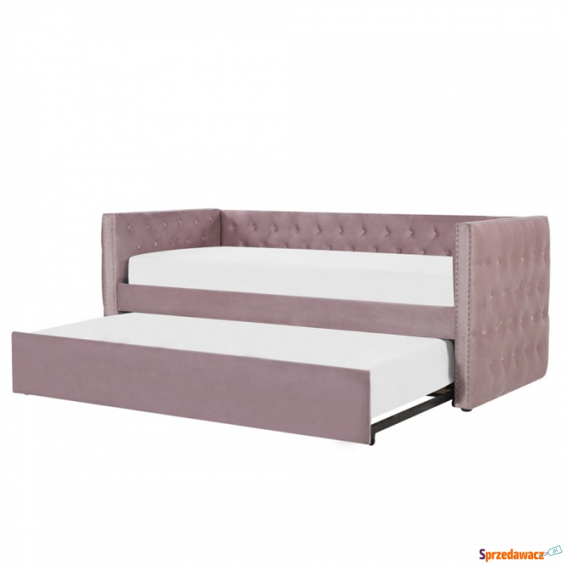 Łóżko wysuwane welurowe 90 x 200 cm różowe GASSIN - Łóżka - Konin