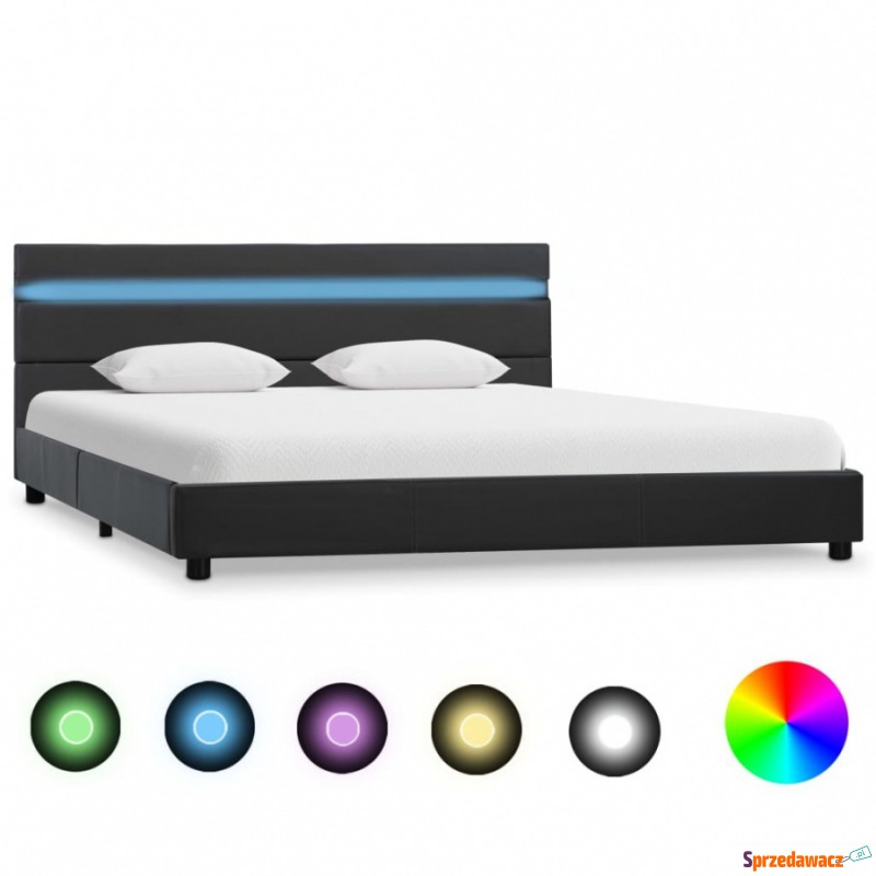 Rama łóżka z LED, szara, sztuczna skóra, 160 x... - Łóżka - Olsztyn
