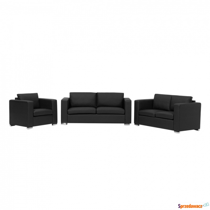 Sofa skórzana czarna 2 x sofy, 1 x fotel Gabriele - Sofy, fotele, komplety... - Swarzędz