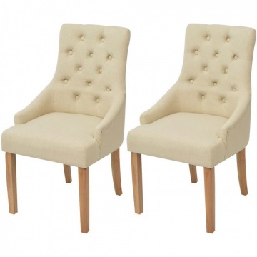 Krzesła do jadalni dębowe 2szt. tapicerowane tkaniną kremowe
