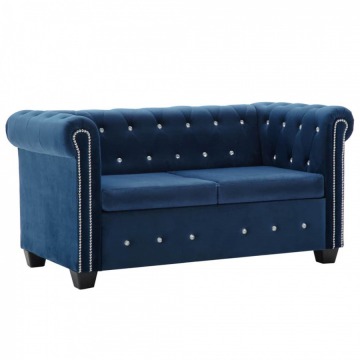 Sofa Chesterfield, 2-os., aksamit, 146x75x72 cm, niebieska