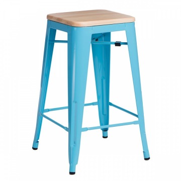 Krzesło barowe Paris Wood D2 65cm sosna naturalna-niebieskie