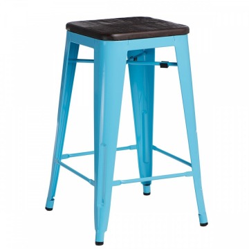 Krzesło Barowe Paris Wood D2 65cm niebieskie-sosna szczotkowana