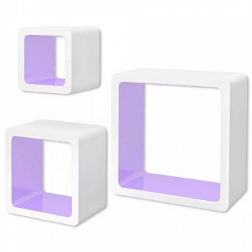 3 biało fioletowe półki ozdobne MDF Cube