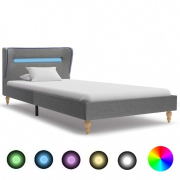 Rama łóżka z LED, jasnoszara, tapicerowana tkaniną, 90 x 200 cm