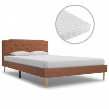 Łóżko z materacem, brązowe, tkanina, 120 x 200 cm