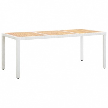 Stół ogrodowy, biały, 190x90x75 cm, rattan PE i drewno akacjowe