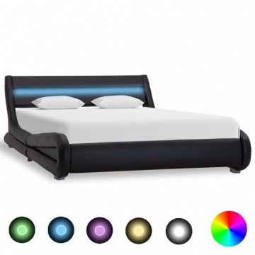 Rama łóżka z LED, czarna, sztuczna skóra, 120 x 200 cm