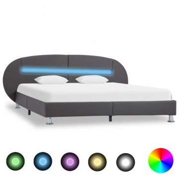 Rama łóżka z LED, szara, sztuczna skóra, 120 x 200 cm