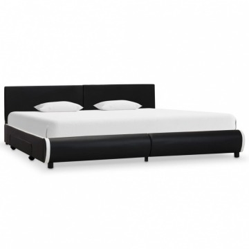 Rama łóżka z szufladami, czarna, sztuczna skóra, 180x200 cm