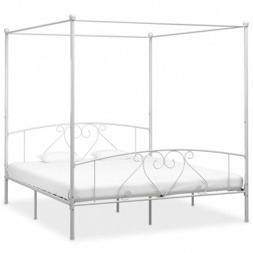 Rama łóżka z baldachimem, biała, metalowa, 200 x 200 cm