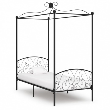 Rama łóżka z baldachimem, czarna, metalowa, 100 x 200 cm