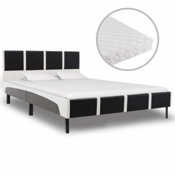 Łóżko z materacem, czarno-białe, ekoskóra, 120 x 200 cm
