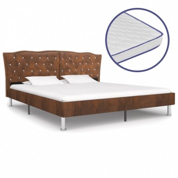 Łóżko z materacem memory, brązowe, tkanina, 160x200 cm