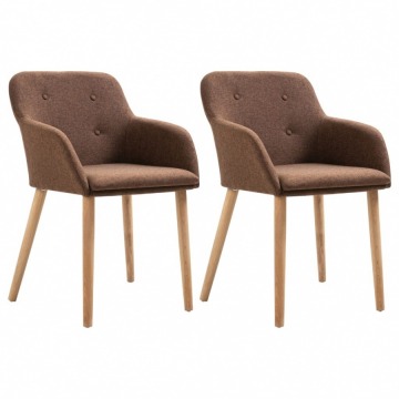 Krzesła stołowe, 2 szt., brązowe, tkanina i lity dąb