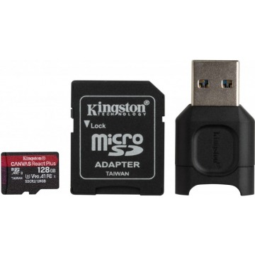 Kingston microSDXC Canvas React Plus SDCR2 128GB + adapter + czytnik