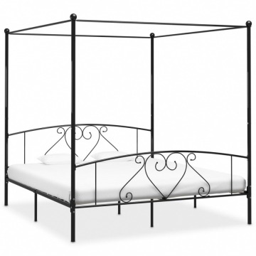 Rama łóżka z baldachimem, czarna, metalowa, 200 x 200 cm
