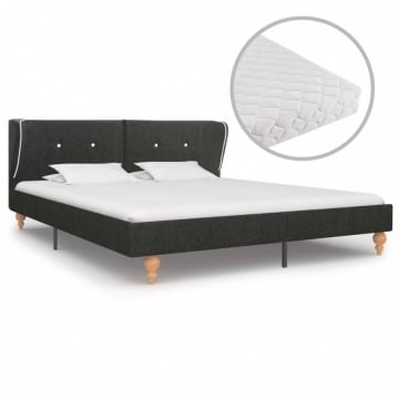 Łóżko z materacem, ciemnoszare, juta, 160 x 200 cm