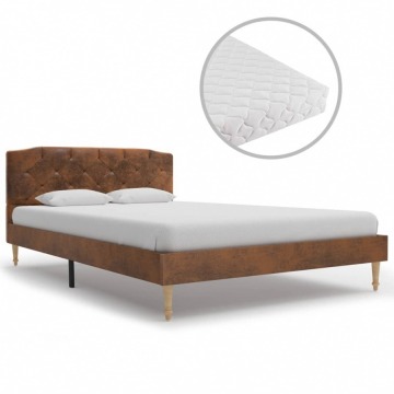 Łóżko z materacem, brązowe, sztuczna skóra zamszowa, 120x200 cm