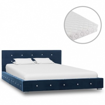 Łóżko z materacem, niebieskie, aksamit, 120 x 200 cm