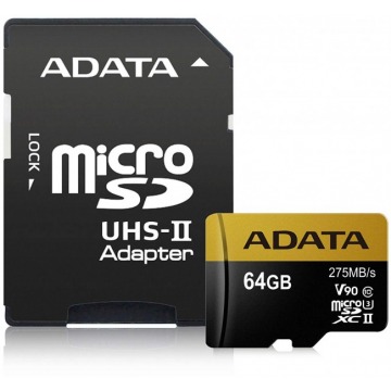 ADATA Premier One microSDXC 64GB 275R/155W UHS-II U3 Class 10 + Adapter