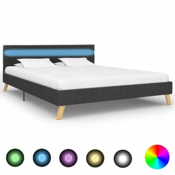 Rama łóżka z LED, ciemnoszara, tkanina, 140 x 200 cm