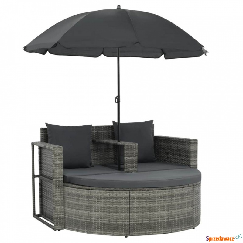 2-osobowa sofa z poduszkami i parasolem, poli... - Fotele, sofy ogrodowe - Śrem