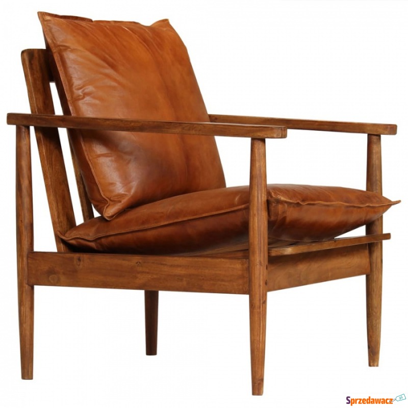 Fotel z prawdziwej skóry i drewna akacjowego... - Krzesła biurowe - Sopot