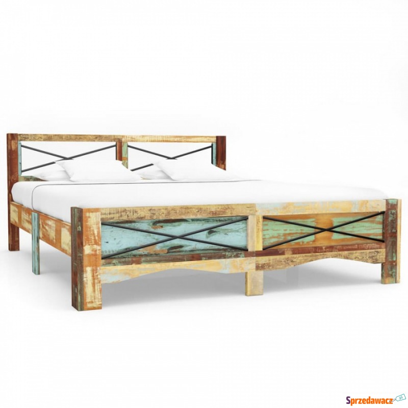 Rama łóżka z litego drewna z odzysku, 140 x 200... - Łóżka - Legionowo