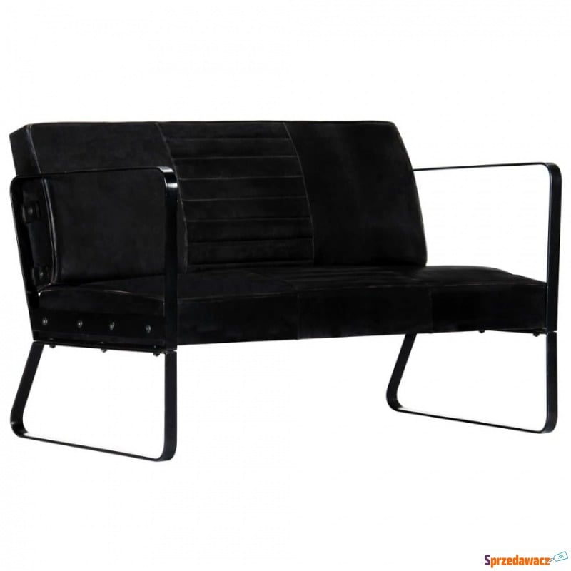 Sofa 2-osobowa, czarna, skóra naturalna - Sofy, fotele, komplety... - Warszawa