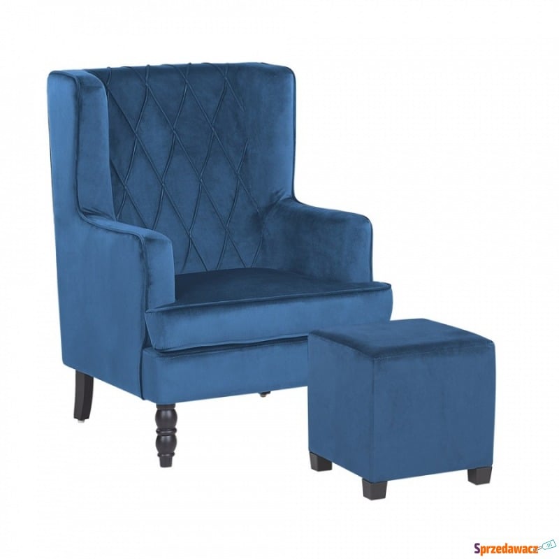 Welurowy fotel z podnóżkiem niebieski SANDSET - Sofy, fotele, komplety... - Tomaszów Mazowiecki