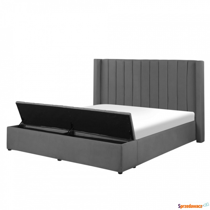 Łóżko welurowe z ławką 180 x 200 cm szare NOYERS - Łóżka - Koszalin