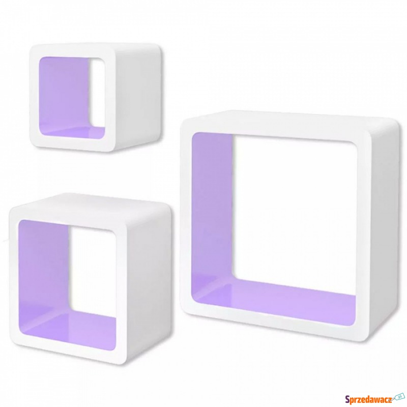 3 biało fioletowe półki ozdobne MDF Cube - Półki, wsporniki - Długołęka