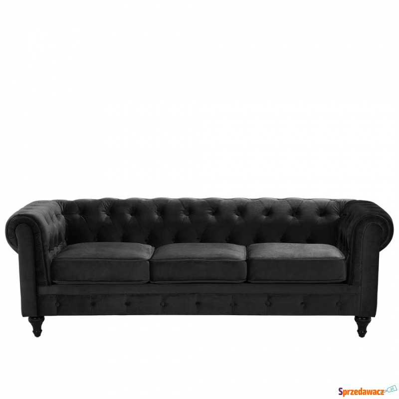 Sofa trzyosobowa welwet czarna Vento - Sofy, fotele, komplety... - Radom