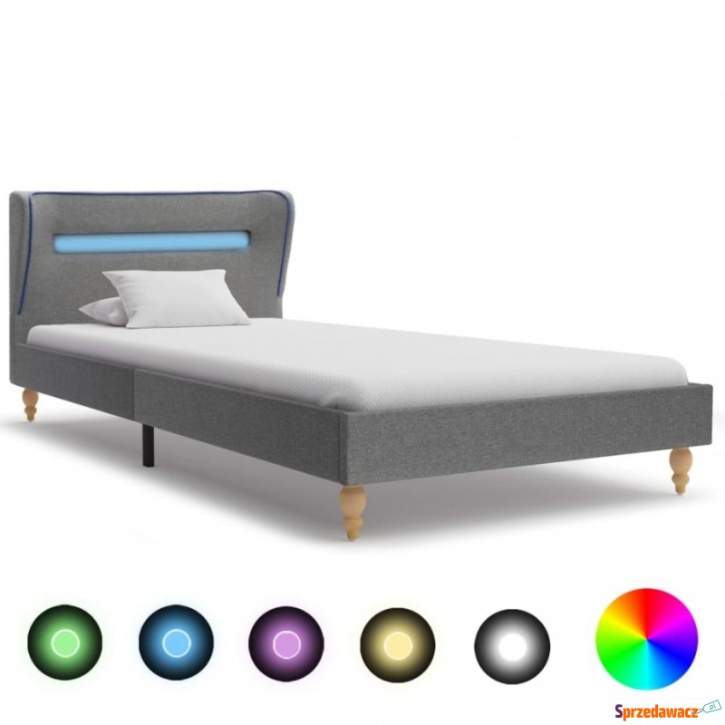 Rama łóżka z LED, jasnoszara, tapicerowana tk... - Łóżka - Krzeszów