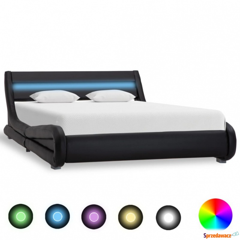 Rama łóżka z LED, czarna, sztuczna skóra, 160... - Stelaże do łóżek - Pińczów