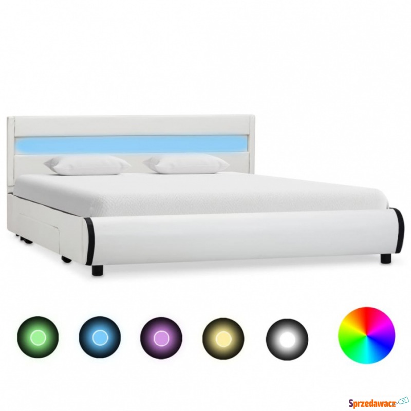 Rama łóżka z LED, biała, sztuczna skóra, 140... - Łóżka - Nysa