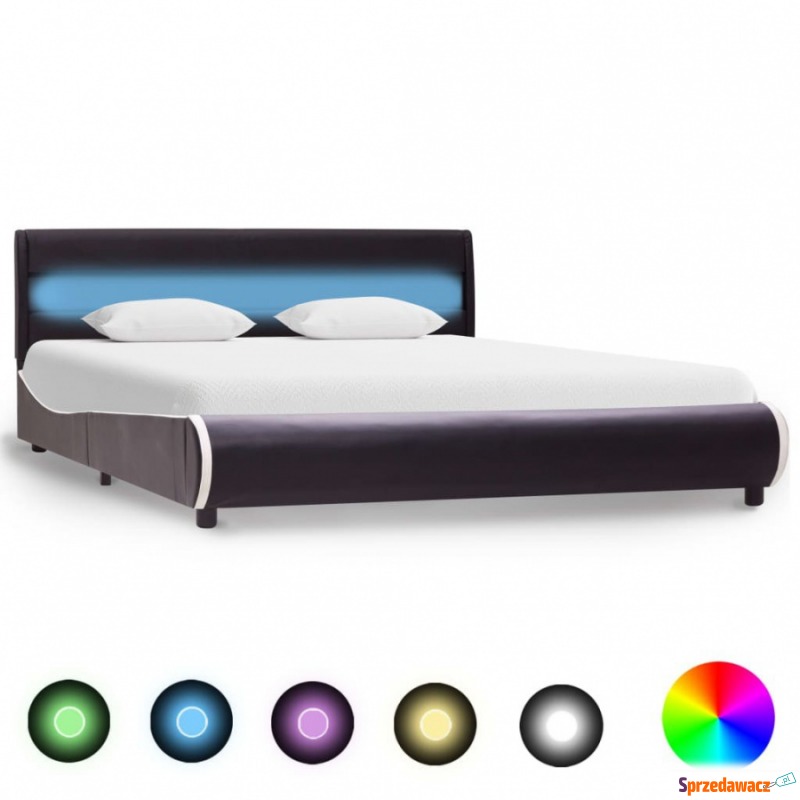 Rama łóżka z LED, czarna, sztuczna skóra, 140... - Stelaże do łóżek - Nysa