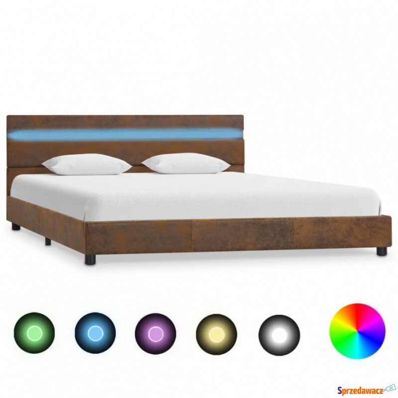 Rama łóżka z LED, brązowa, tapicerowana tkani... - Stelaże do łóżek - Grodzisk Mazowiecki