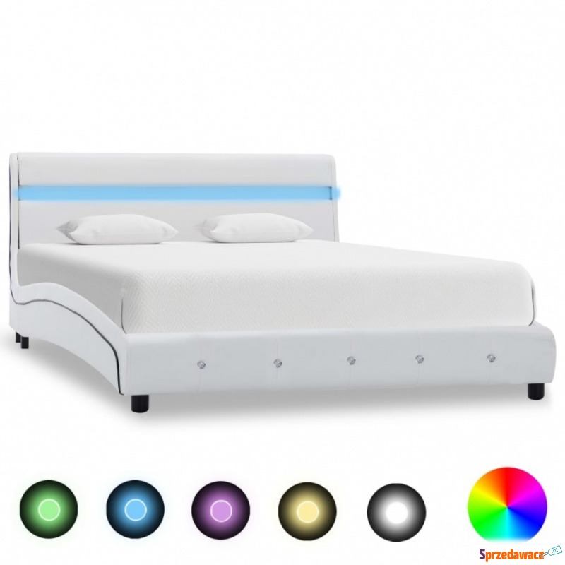 Rama łóżka z LED, biała, sztuczna skóra, 140... - Stelaże do łóżek - Knurów