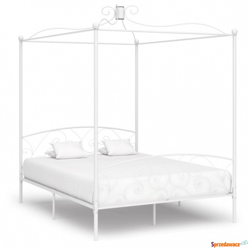 Rama łóżka z baldachimem, biała, metalowa, 160... - Łóżka - Rutka-Tartak