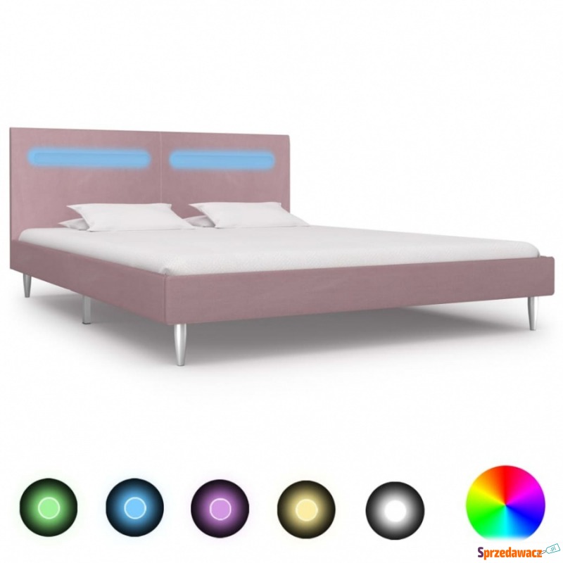 Rama łóżka z LED, różowa, tapicerowana tkanin... - Stelaże do łóżek - Legnica