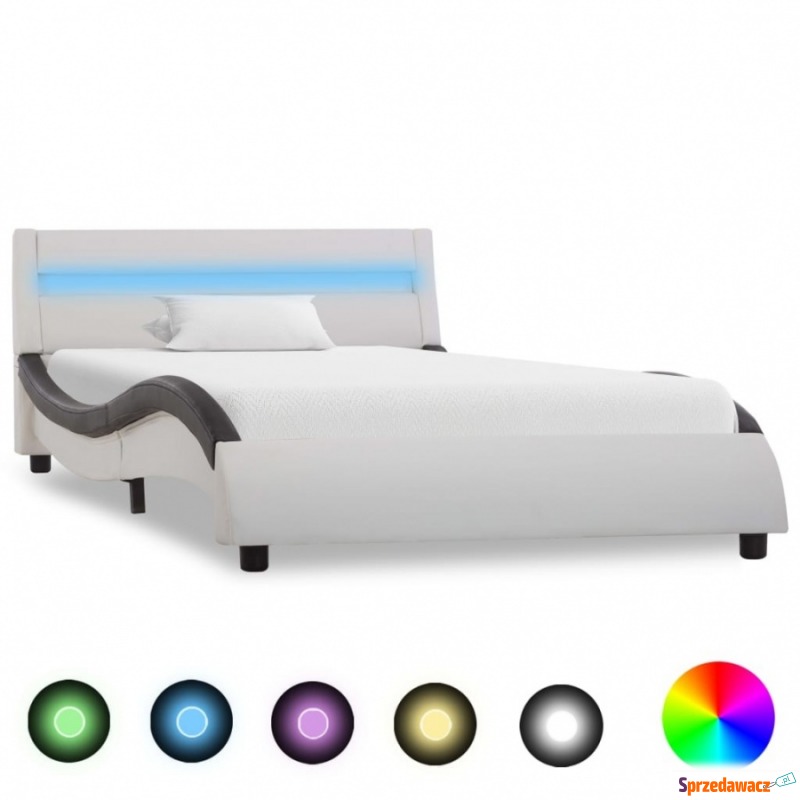 Rama łóżka z LED, biało-czarna, sztuczna skór... - Stelaże do łóżek - Częstochowa