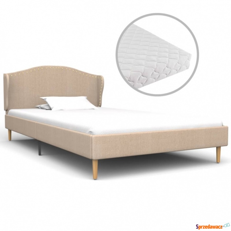 Łóżko z materacem, beżowe, tkanina, 90 x 200 cm - Łóżka - Żyrardów