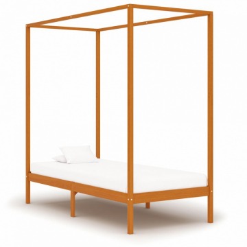 Rama łóżka z baldachimem, miodowy brąz, lita sosna, 90x200 cm