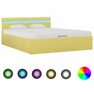 Rama łóżka z podnośnikiem i LED, limonkowa, tkanina, 120x200 cm