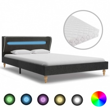 Łóżko LED z materacem, ciemnoszare, juta, 120 x 200 cm